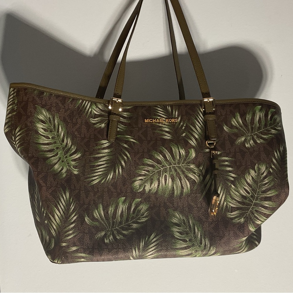 Michael Kors Brown and Green Leaf Tote